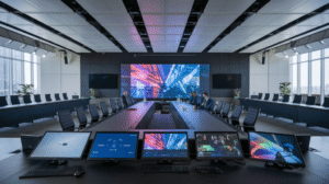 Professional-AV-system-integrator-installing-boardroom 
